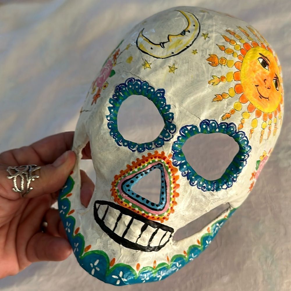 Art Mask Hand Crafted Painted Sugar Skull Skeleton Unique Paper Mache